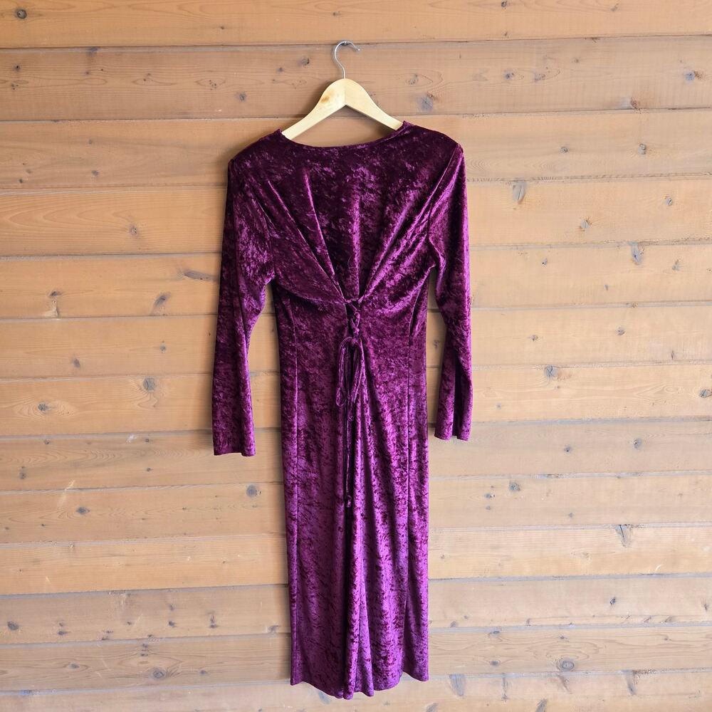 Vintage Dress Velvet 90's Burgundy Button Y2K Witchy Vamp Goth Renfair 12 Boho - Picture 3 of 5